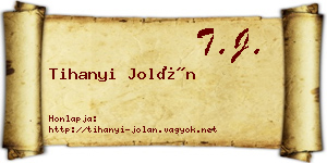 Tihanyi Jolán névjegykártya